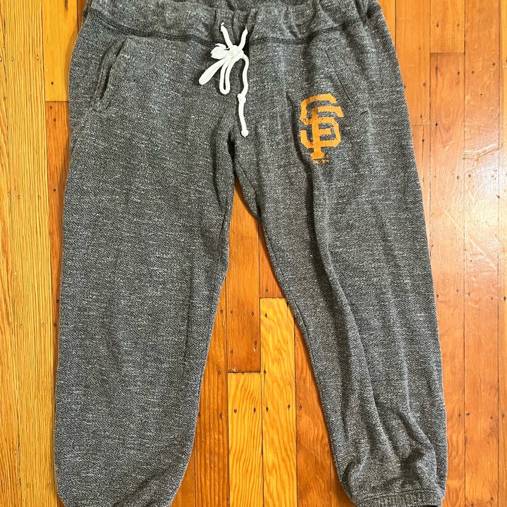 Majestic Gray Cropped Joggers with Gold ST Giants Logo